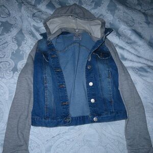 Blue Denim Jacket with Gray Sleeves
